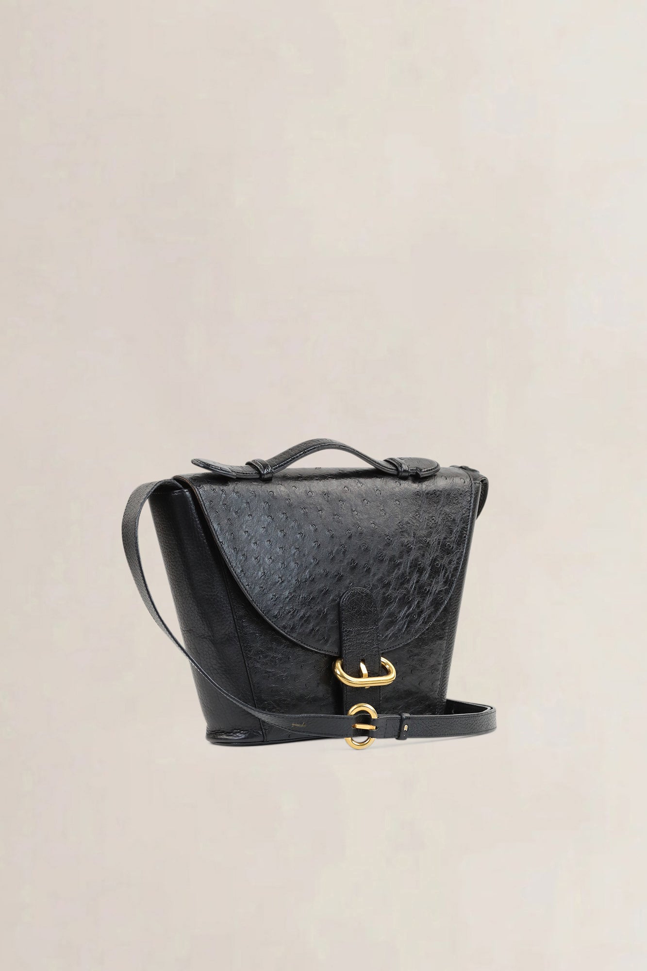 Delvaux Black Ostrich Leather Crossbody Bag