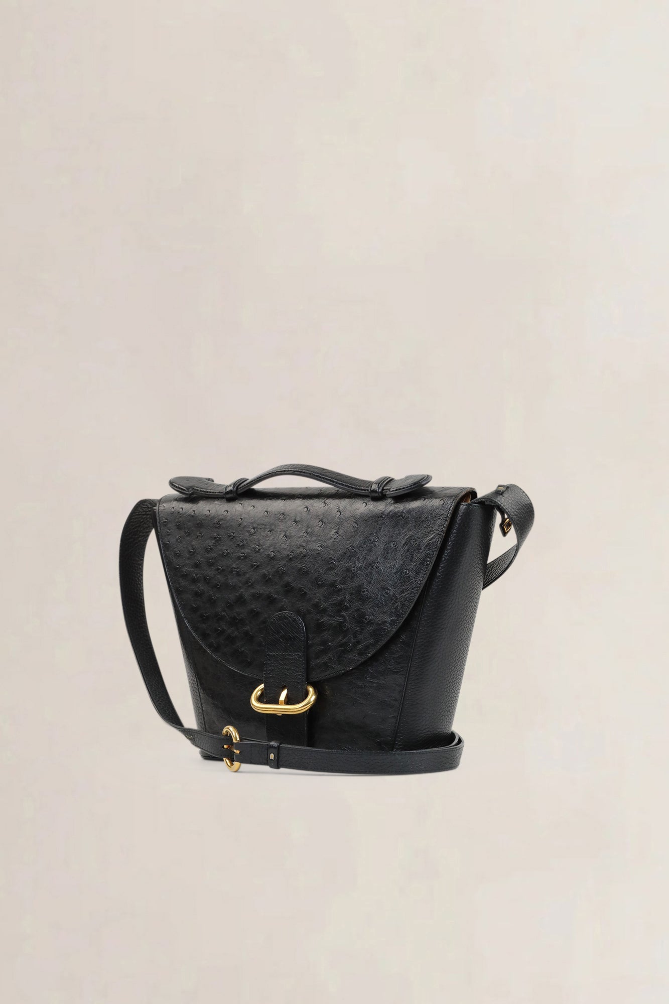 Delvaux Black Ostrich Leather Crossbody Bag