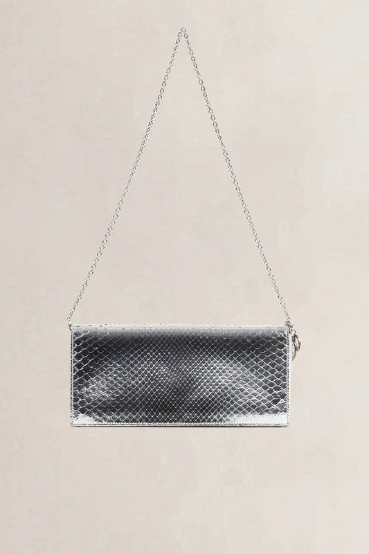 Christian Dior Silver Python Embossed Wallet On Chain