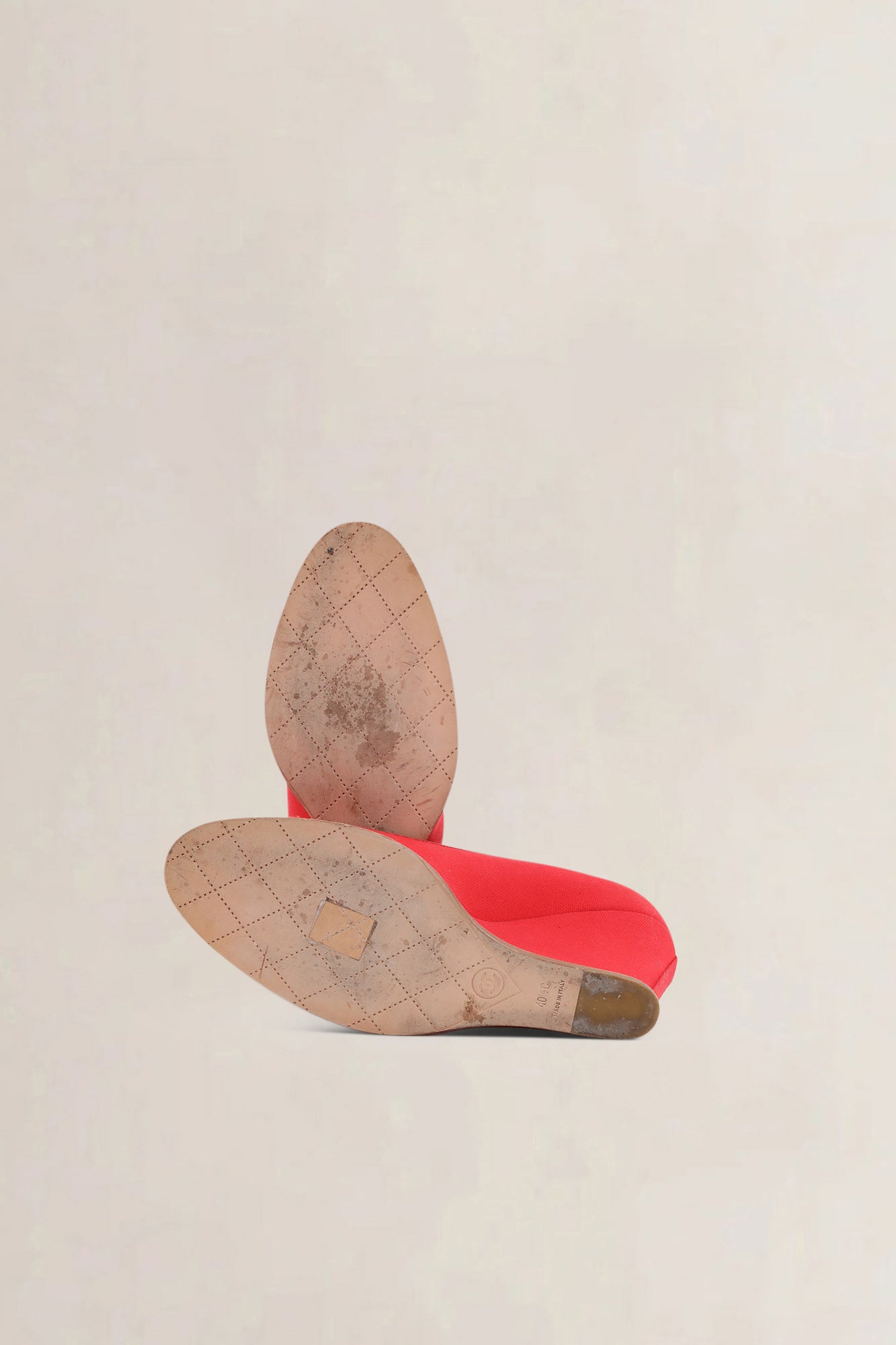 Chanel Red Canvas Wedge Pumps