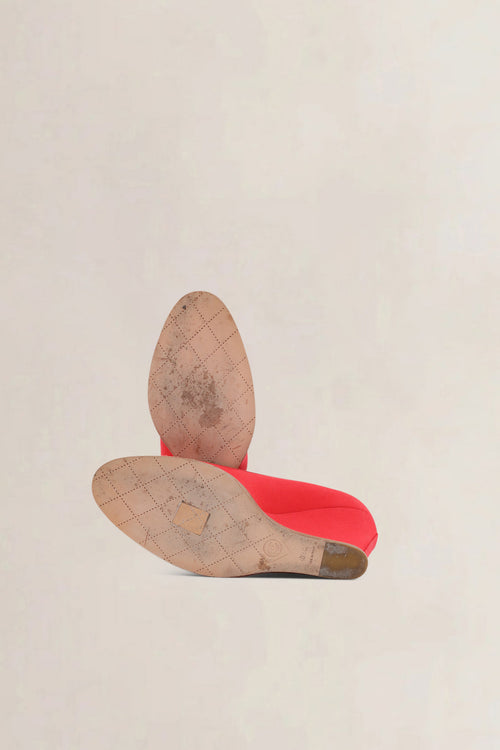 Chanel Red Canvas Wedge Pumps