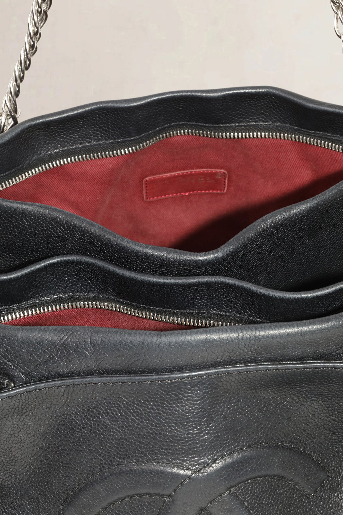 Chanel Black Leather CC Tuck Shopper Shoulder Bag