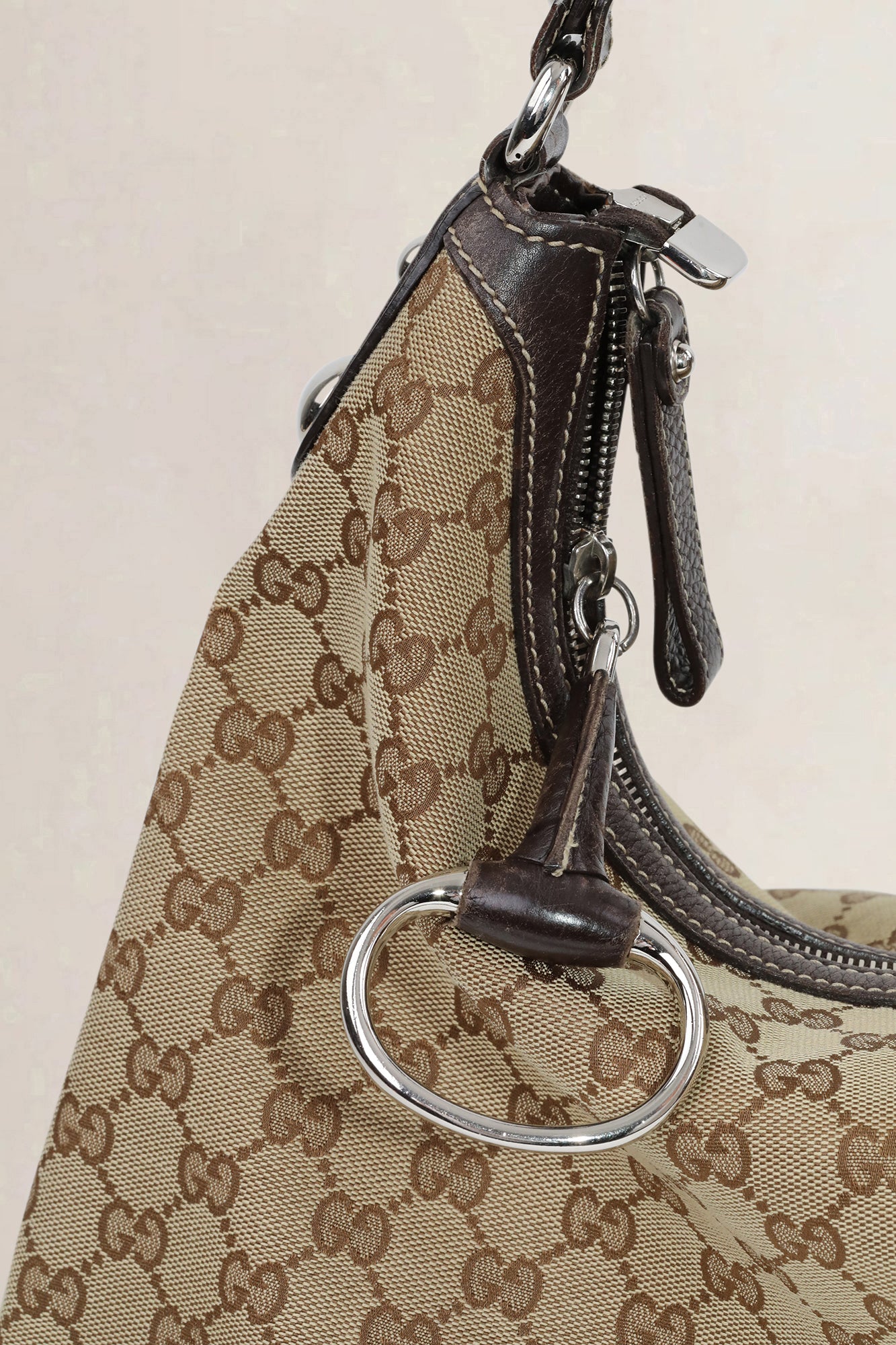 Gucci Brown Canvas Monogram Hobo Shoulder Bag