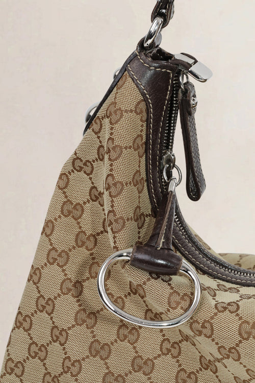 Gucci Brown Canvas Monogram Hobo Shoulder Bag