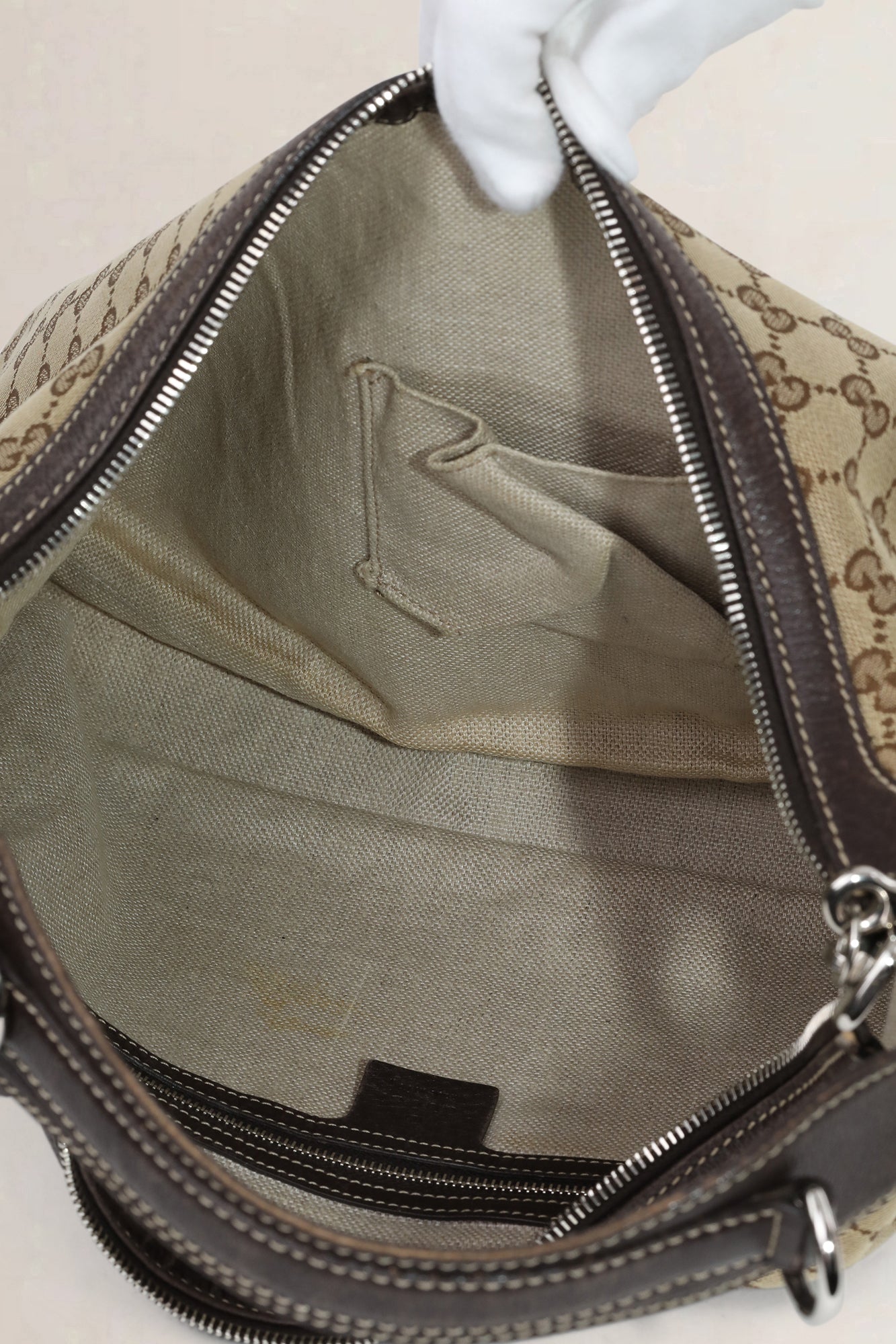Gucci Brown Canvas Monogram Hobo Shoulder Bag