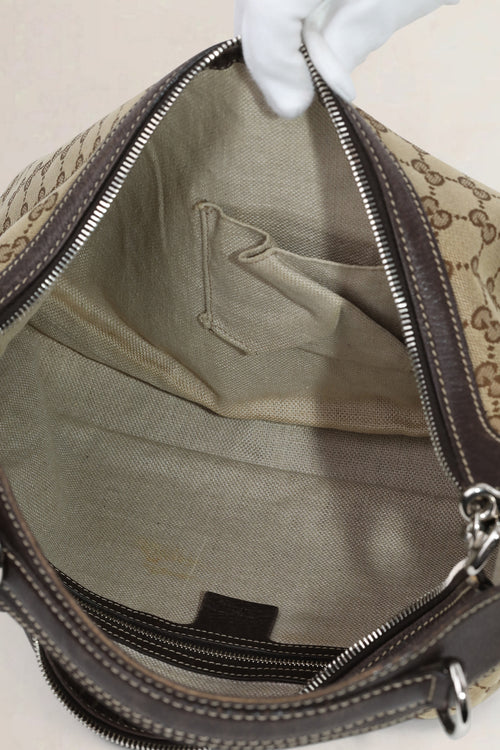 Gucci Brown Canvas Monogram Hobo Shoulder Bag