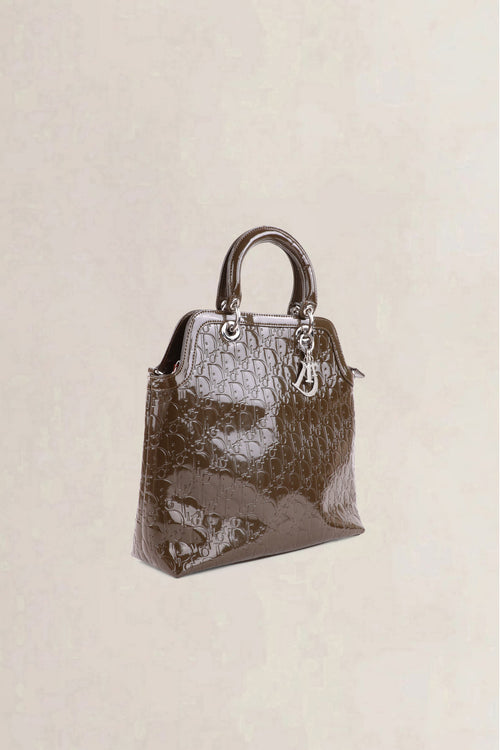 Christian Dior Olive Green Diorissimo Monogram Patent Top Handle Bag