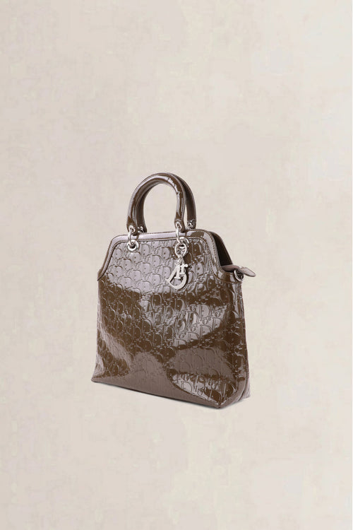 Christian Dior Olive Green Diorissimo Monogram Patent Top Handle Bag