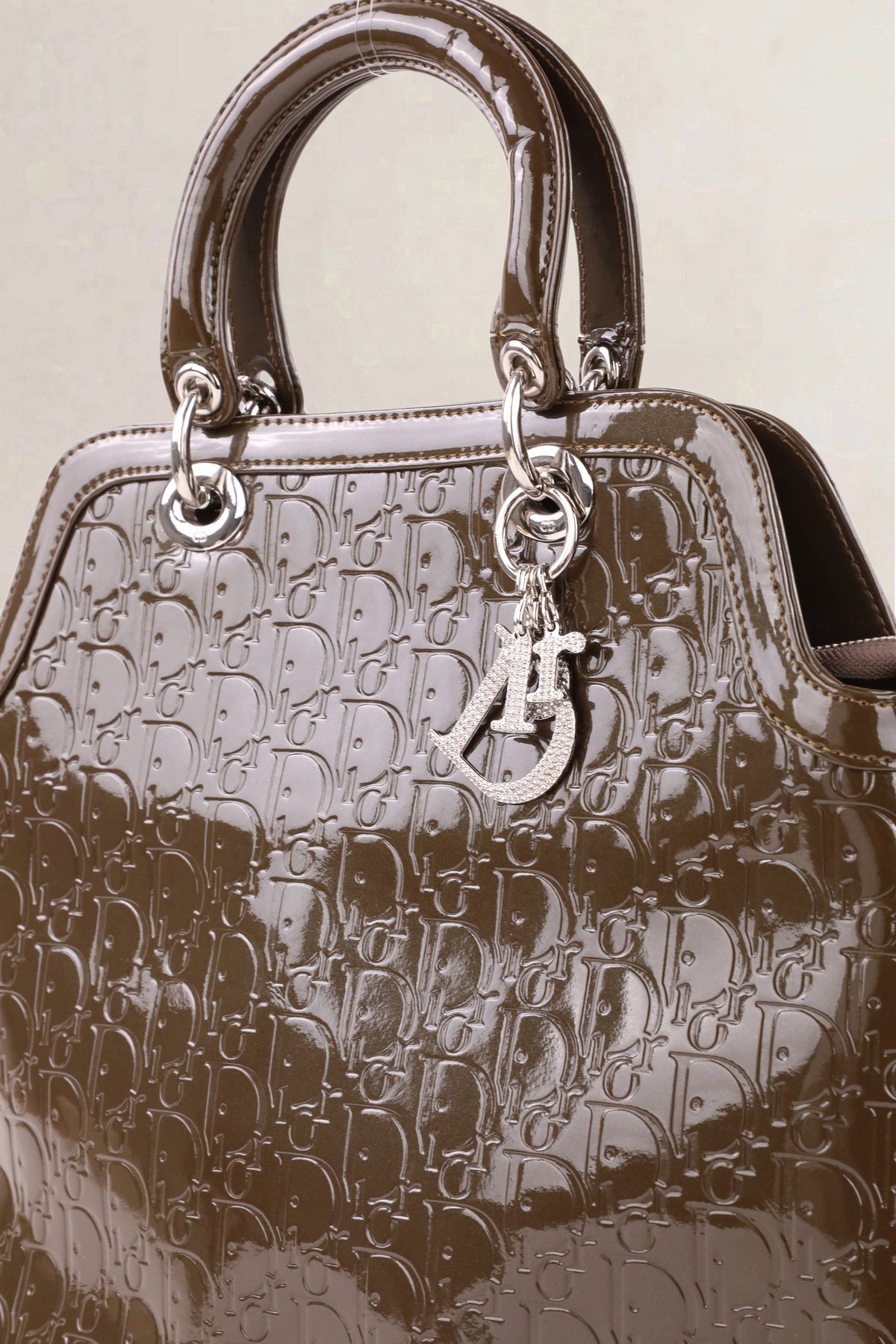 Christian Dior Olive Green Diorissimo Monogram Patent Top Handle Bag