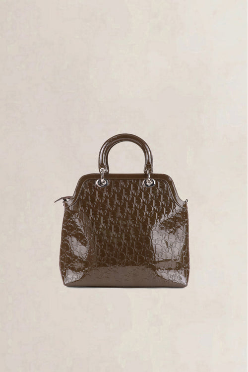 Christian Dior Olive Green Diorissimo Monogram Patent Top Handle Bag