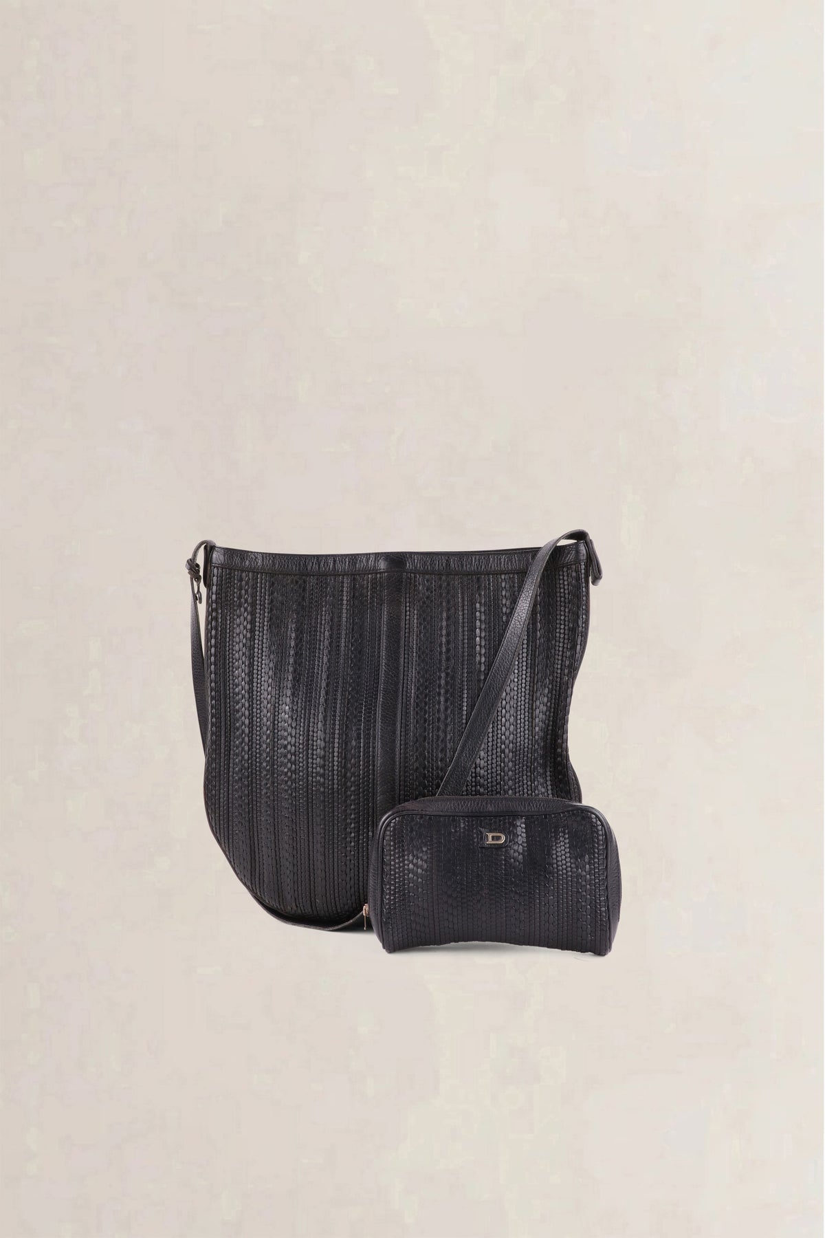 Delvaux Vintage Black Toile de Cuir Bag & Pouch Set
