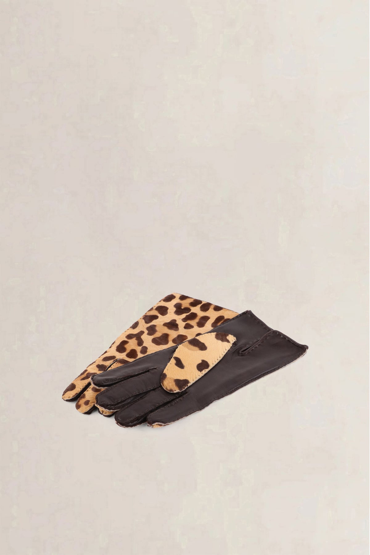 Prada Vintage Brown Leopard Print Ponyhair Gloves