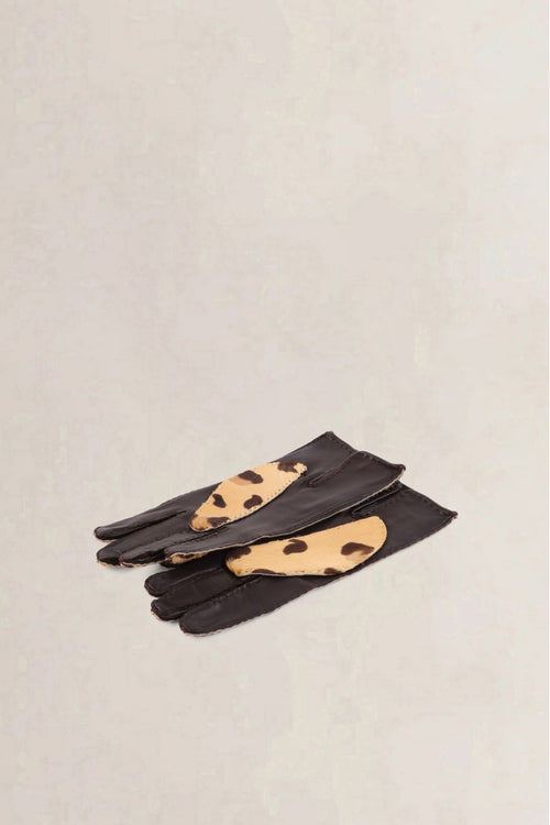 Prada Vintage Brown Leopard Print Ponyhair Gloves