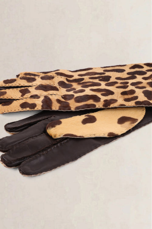 Prada Vintage Brown Leopard Print Ponyhair Gloves