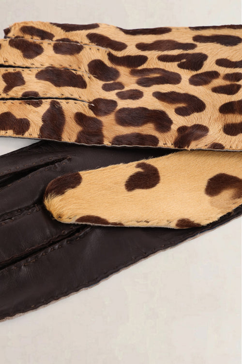 Prada Vintage Brown Leopard Print Ponyhair Gloves