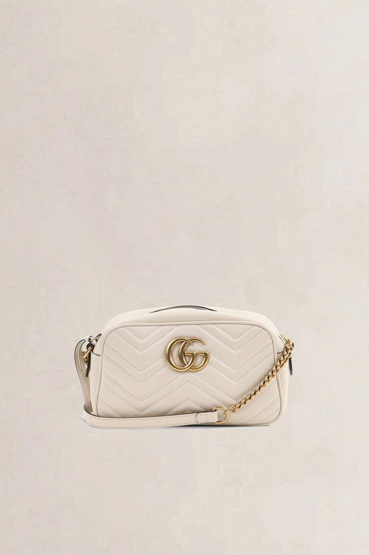 Gucci White Marmont Camera Crossbody Bag