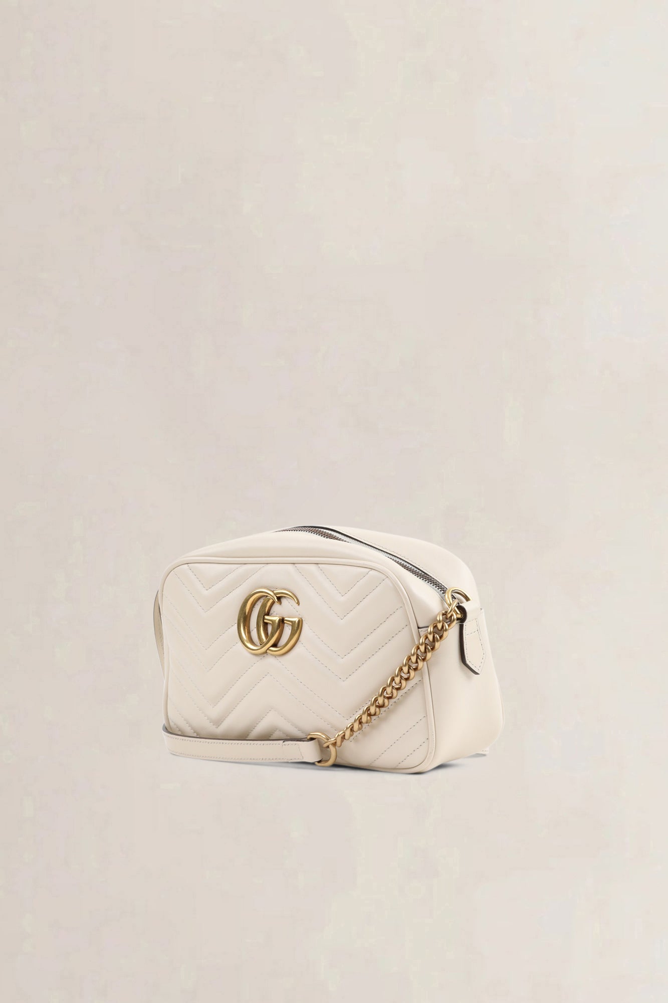 Gucci White Marmont Camera Crossbody Bag