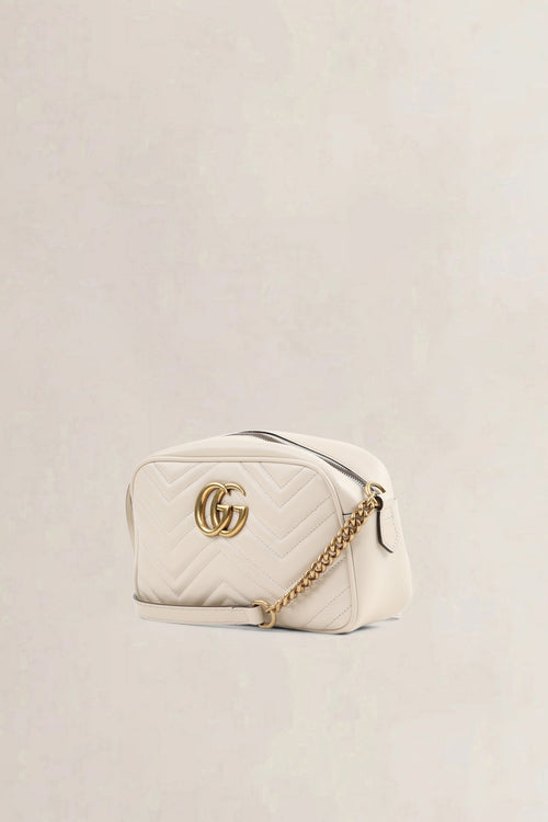 Gucci White Marmont Camera Crossbody Bag