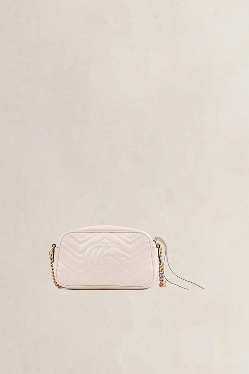 Gucci White Marmont Camera Crossbody Bag