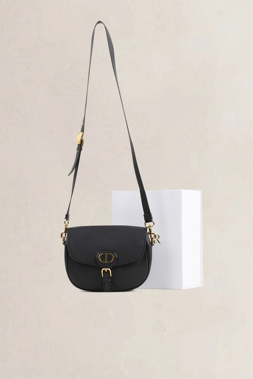 Christian Dior Black Grained Calfskin Bobby Medium Crossbody Bag