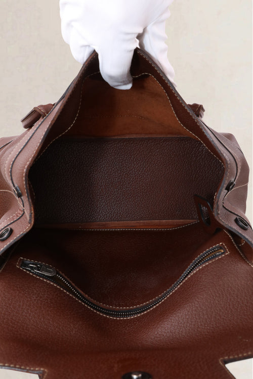 Delvaux Dark Brown Deux Le Dix Top Handle Bag
