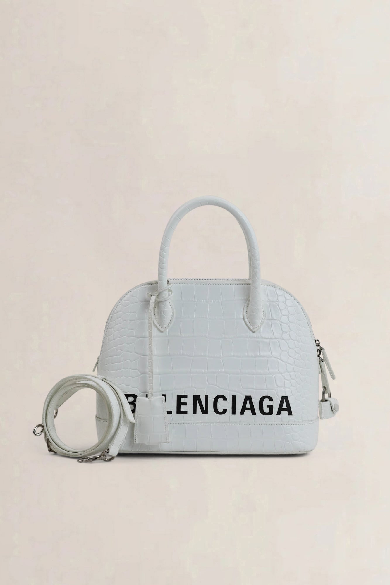 Balenciaga White Croc Embossed Patent Leather Ville Crossbody Bag