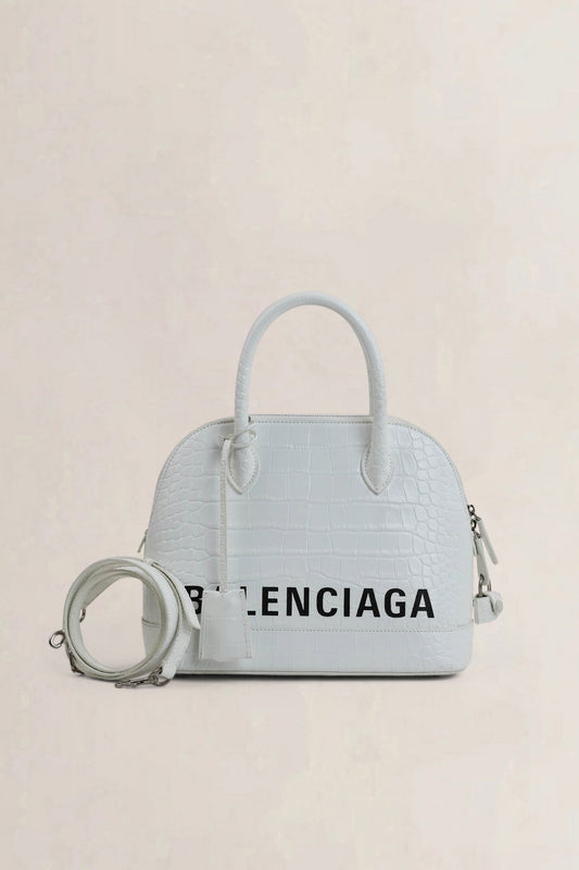 Balenciaga White Croc Embossed Patent Leather Ville Crossbody Bag