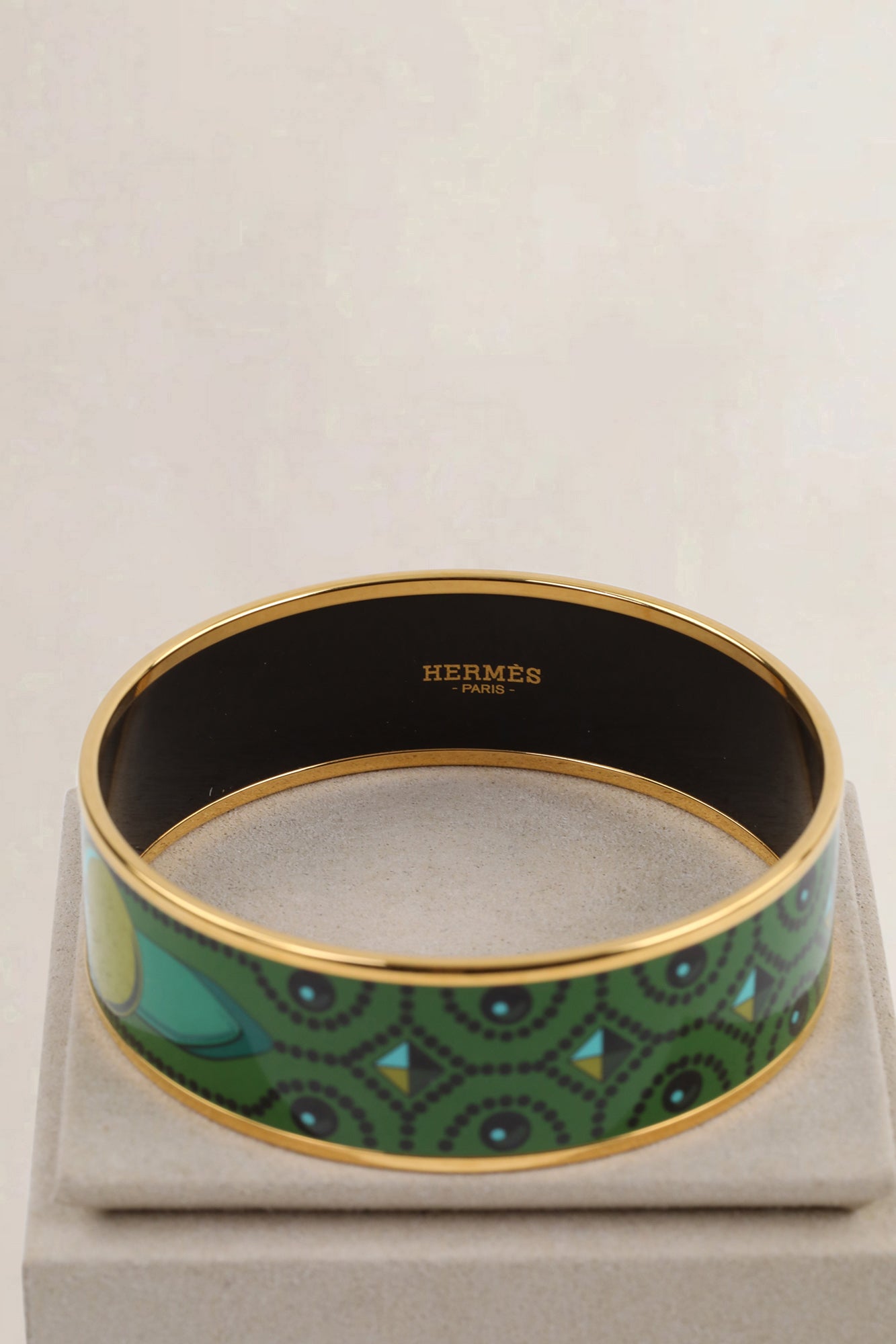 Hermès Green Wide Enamel Bracelet