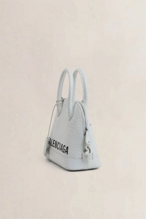 Balenciaga White Croc Embossed Patent Leather Ville Crossbody Bag