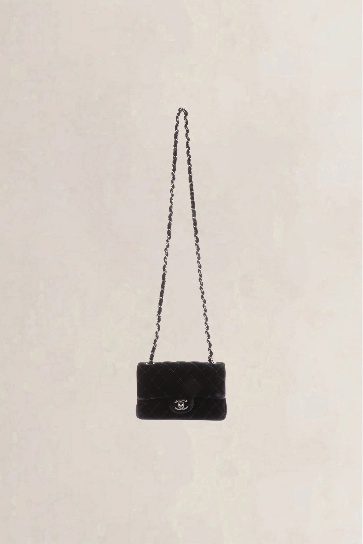 Chanel Black Quilted Velvet Wallet on Chain