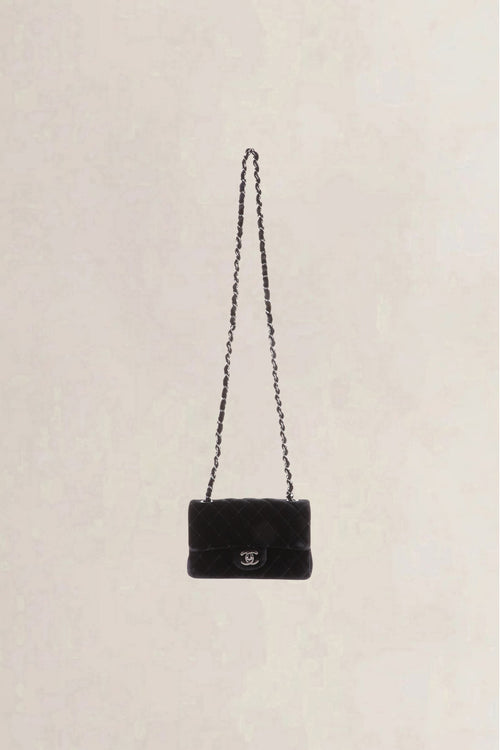 Chanel Black Quilted Velvet Wallet on Chain