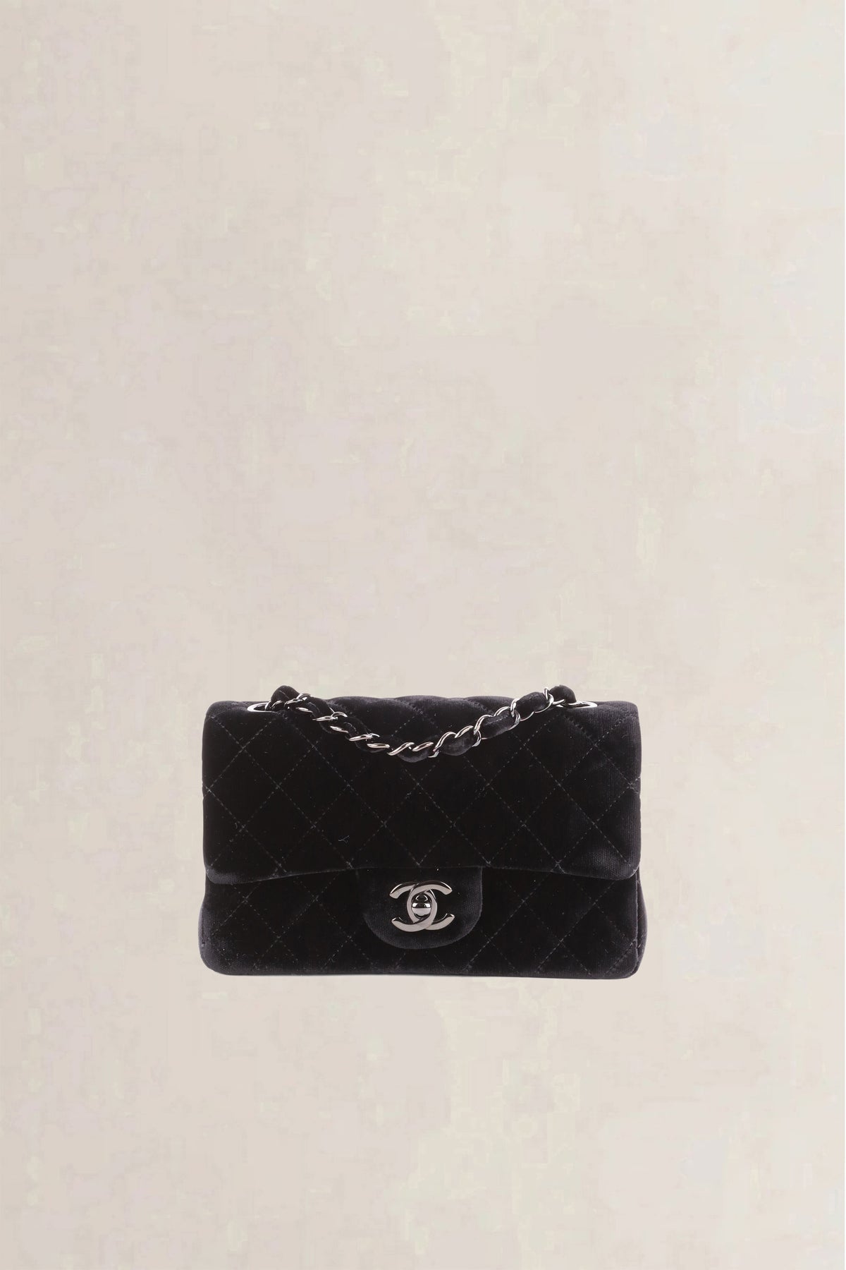 Chanel Black Quilted Velvet Wallet on Chain