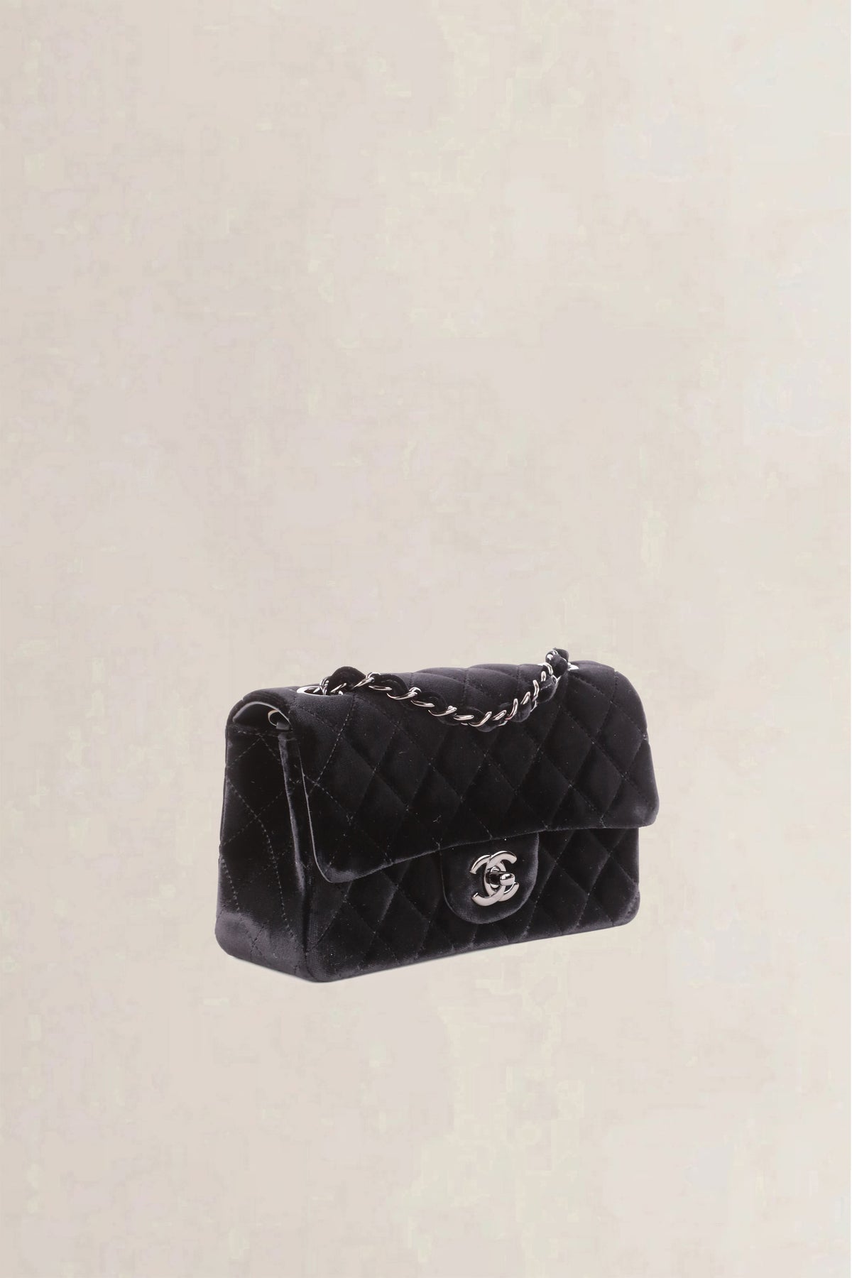Chanel Black Quilted Velvet Wallet on Chain