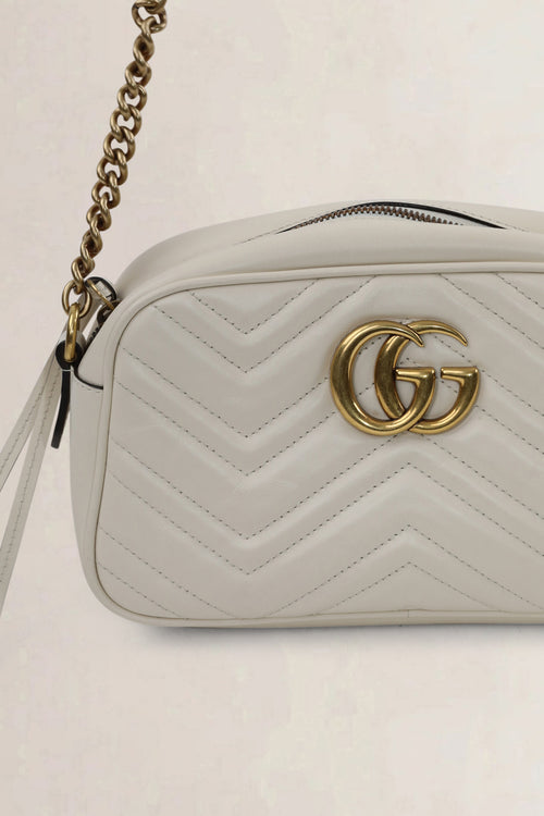 Gucci White Marmont Camera Crossbody Bag