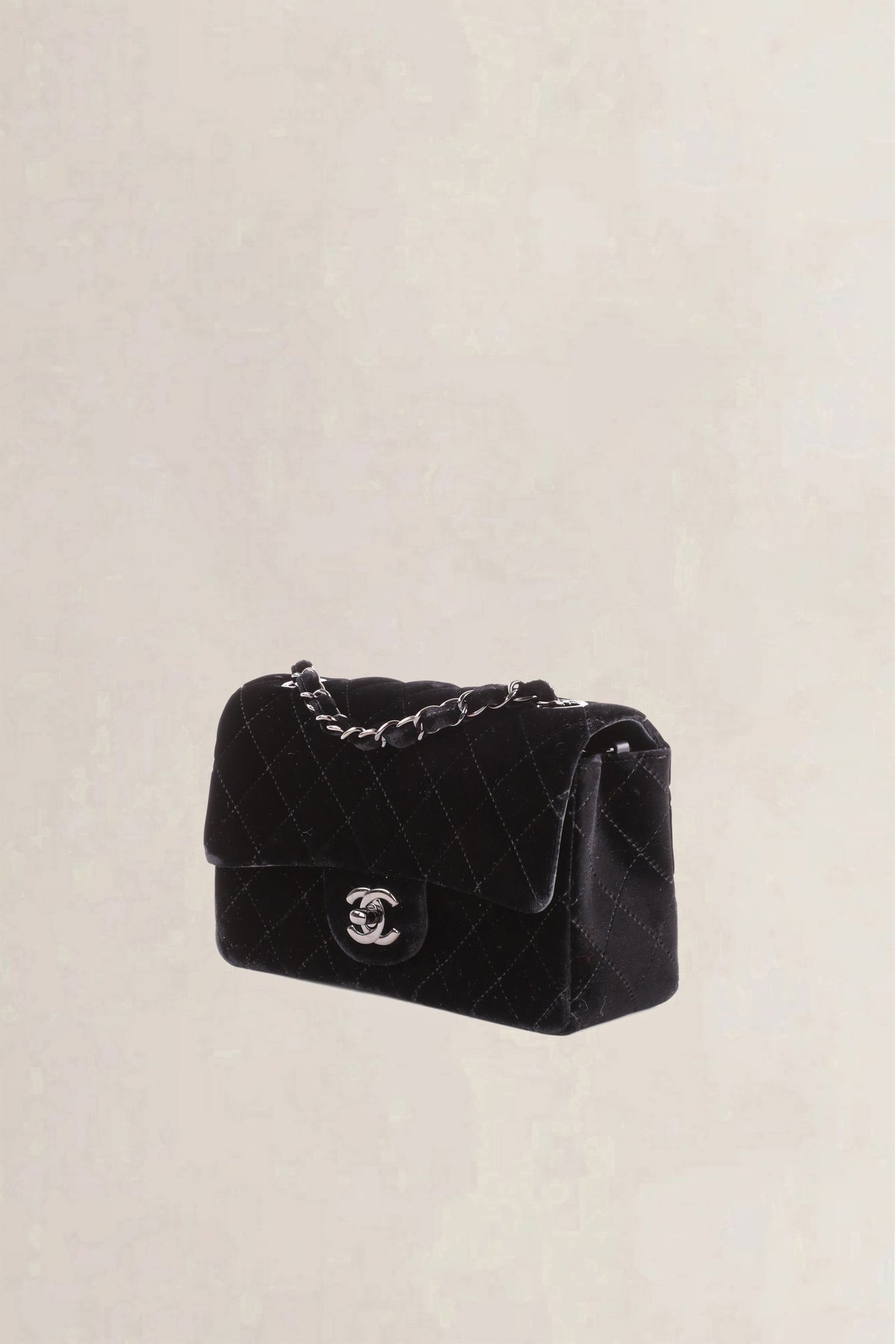 Chanel Black Quilted Velvet Wallet on Chain