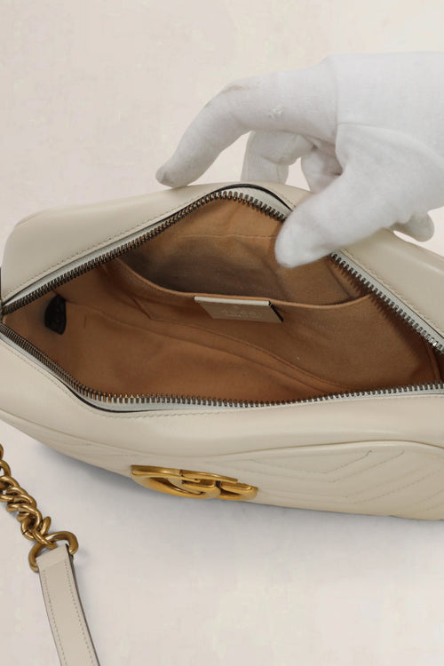 Gucci White Marmont Camera Crossbody Bag