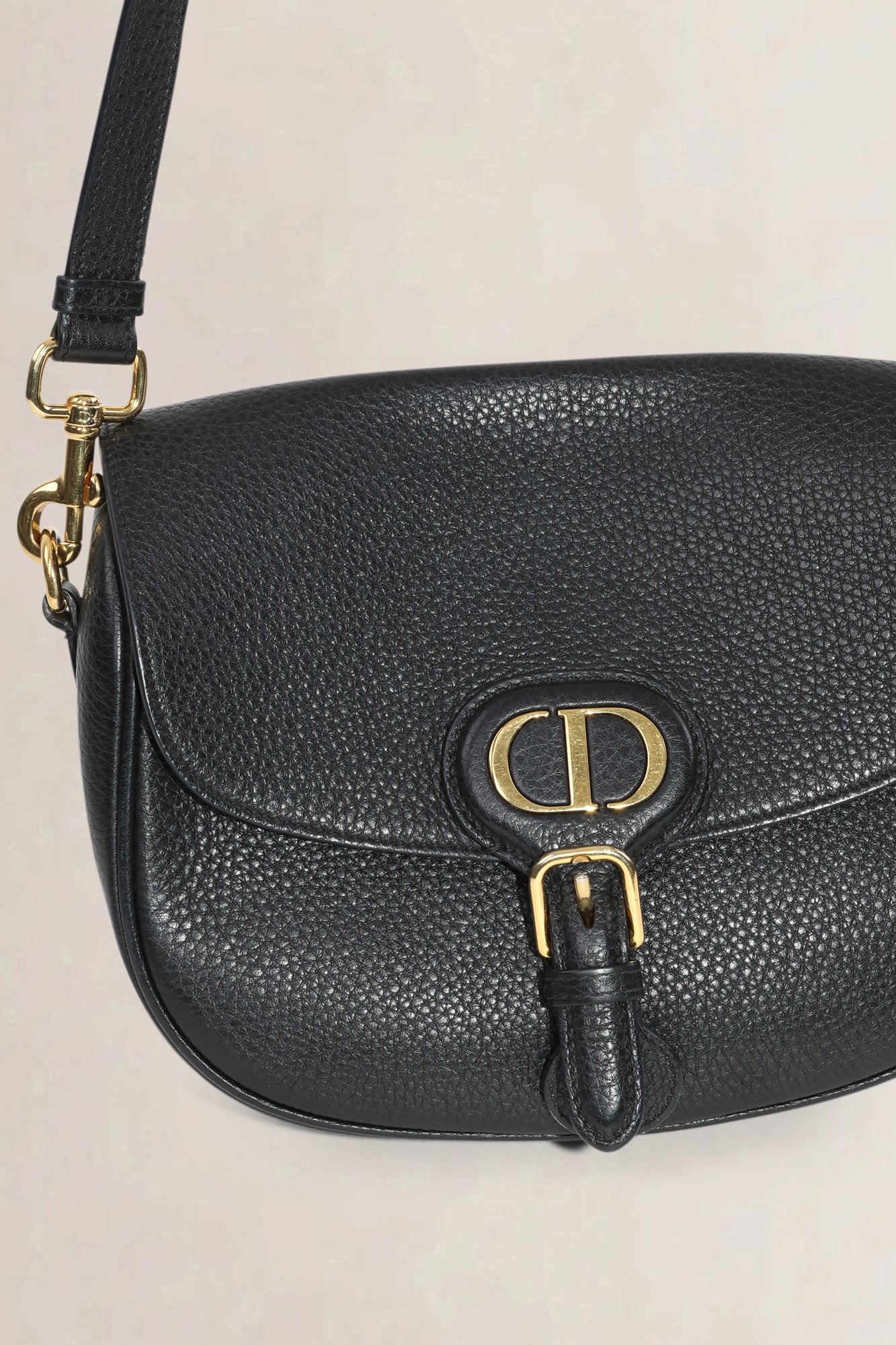 Christian Dior Black Grained Calfskin Bobby Medium Crossbody Bag