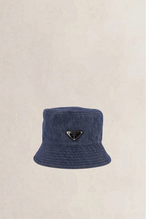 Prada Dark Blue Denim Triangle Logo Bucket Hat