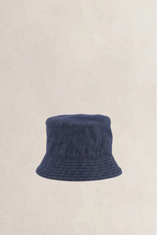Prada Dark Blue Denim Triangle Logo Bucket Hat