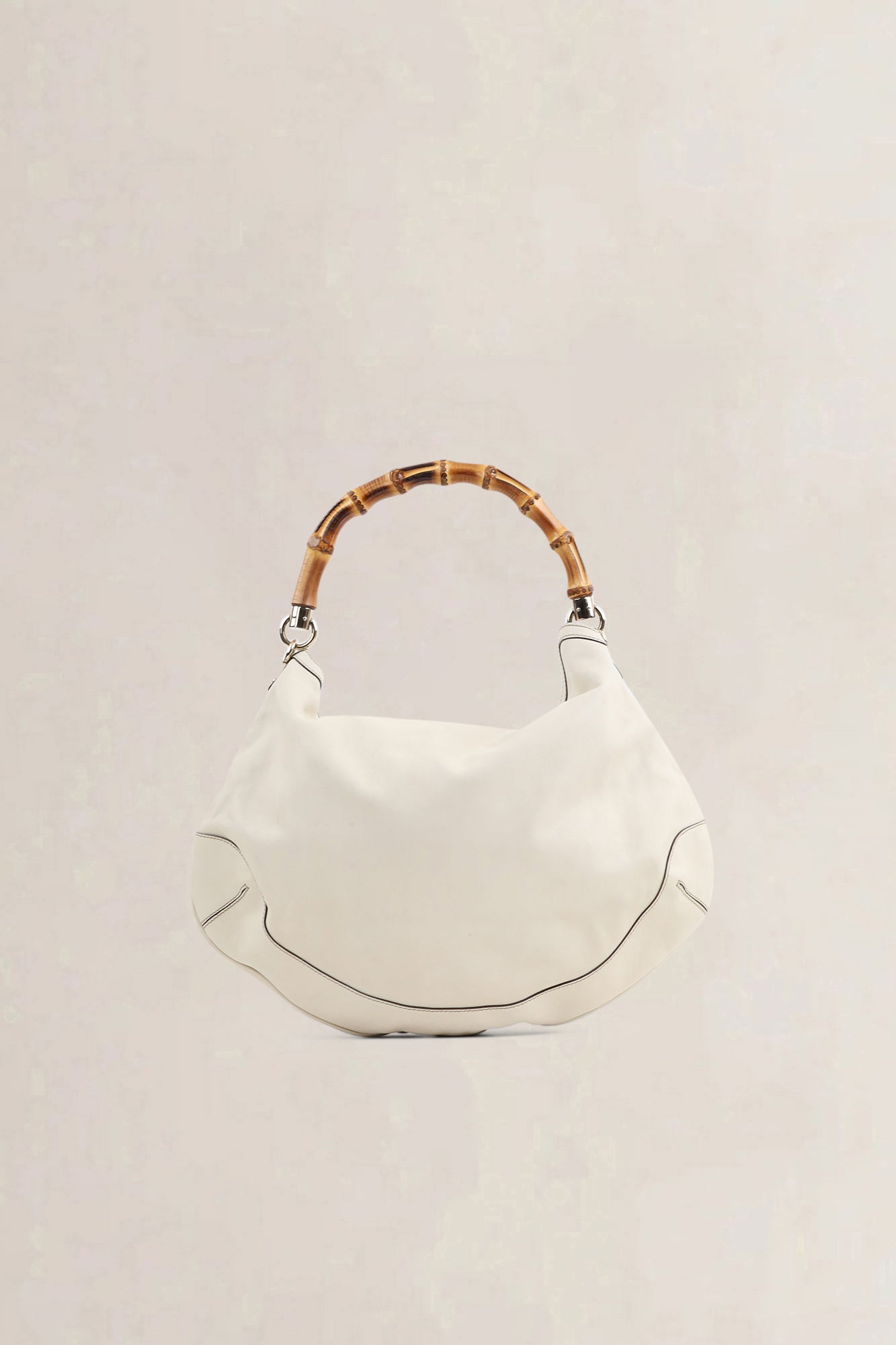Gucci White Peggy Bamboo Top Handle Bag