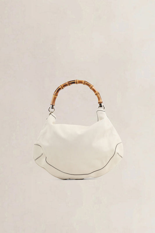 Gucci White Peggy Bamboo Top Handle Bag