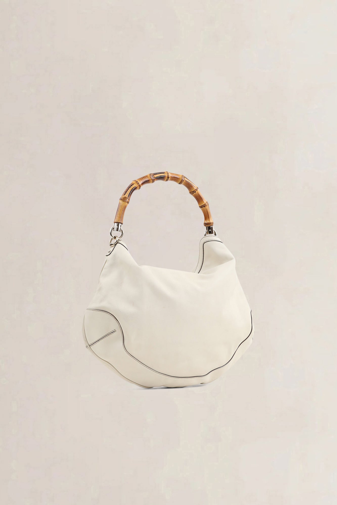 Gucci White Peggy Bamboo Top Handle Bag