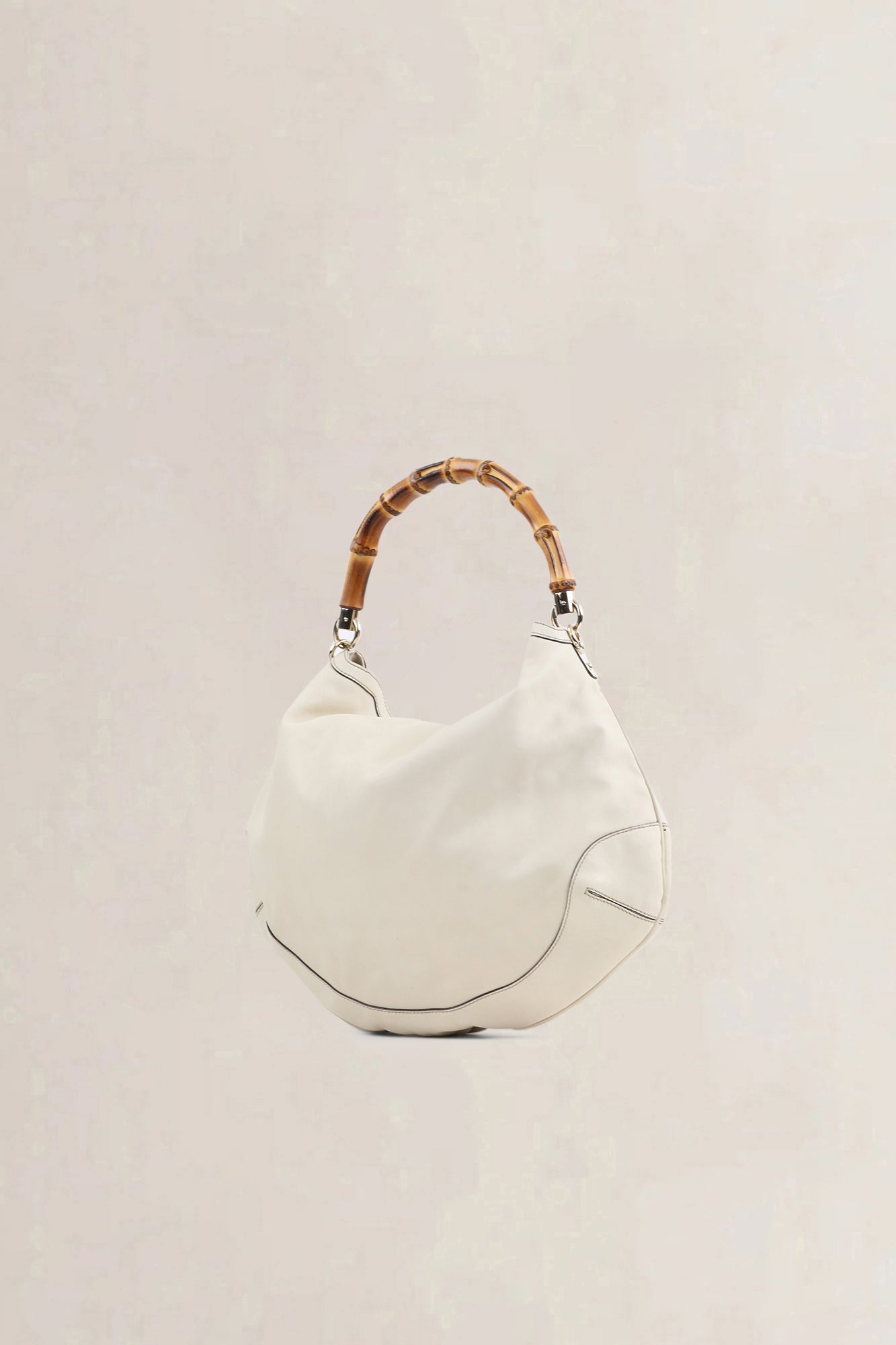 Gucci White Peggy Bamboo Top Handle Bag
