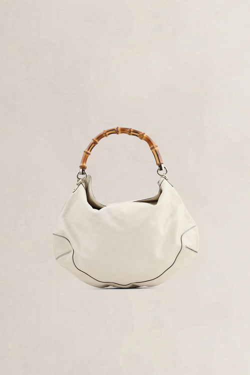 Gucci White Peggy Bamboo Top Handle Bag