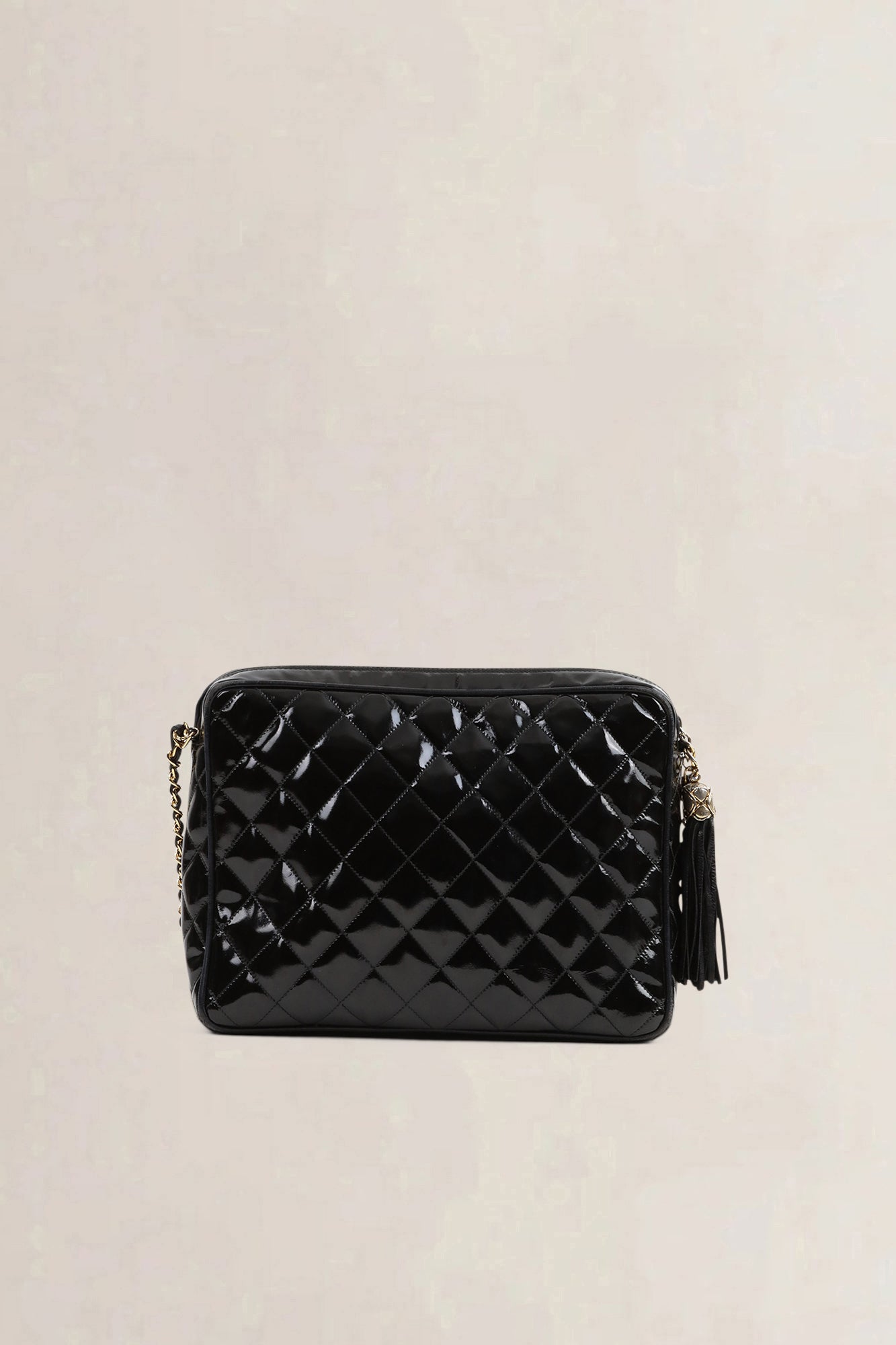 Chanel Black Quilted Patent Leather Camera Crossbody Bag