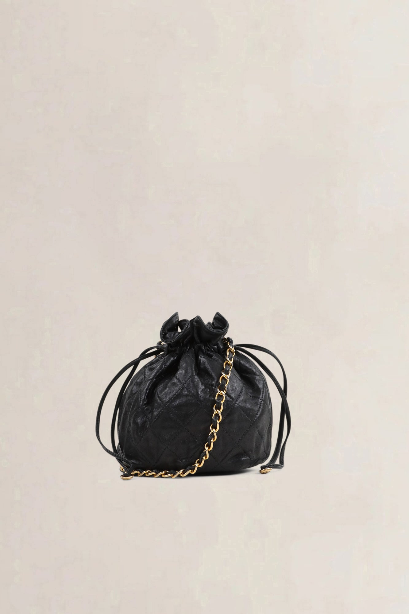 Chanel Black Lambskin Drawstring Bucket Bag