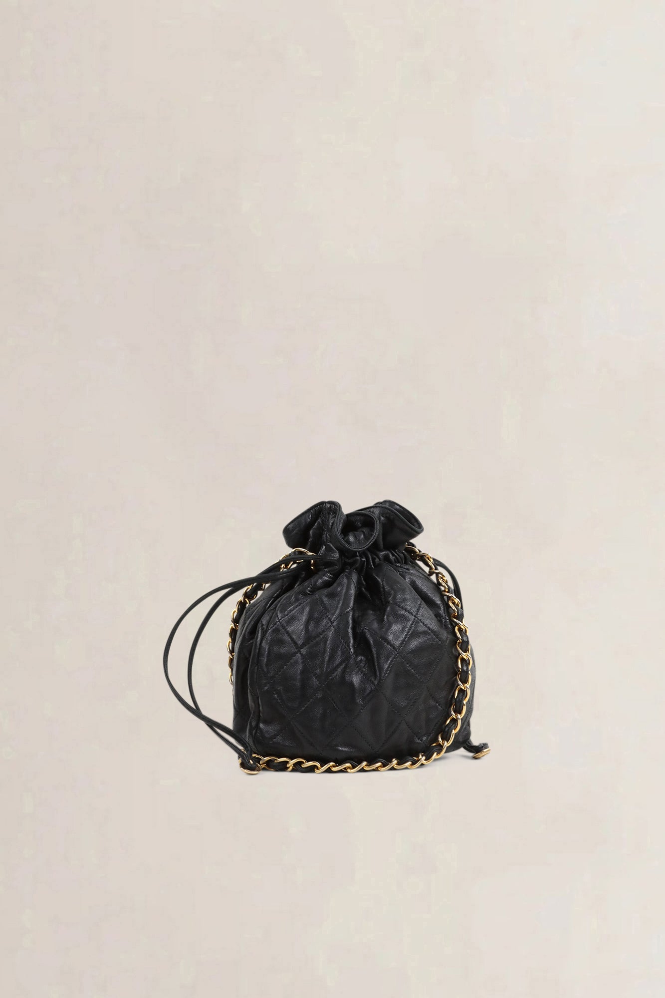 Chanel Black Lambskin Drawstring Bucket Bag