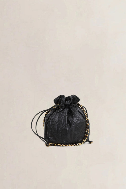 Chanel Black Lambskin Drawstring Bucket Bag