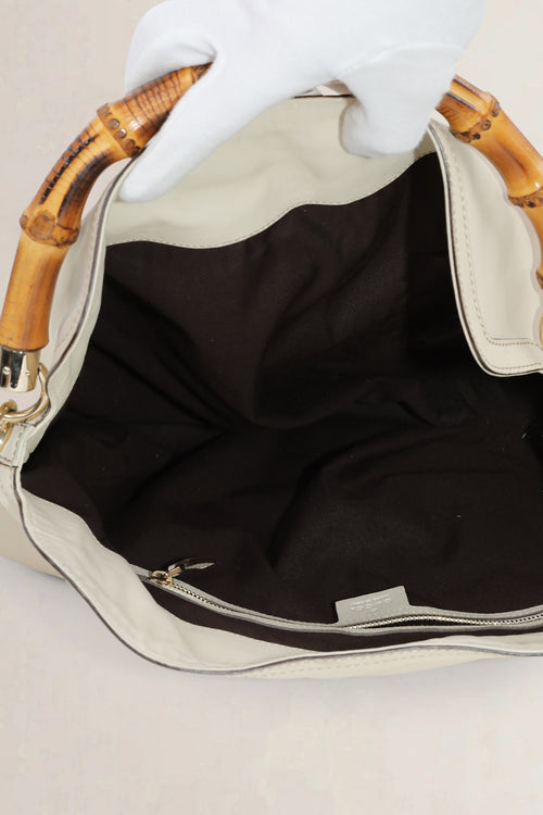 Gucci White Peggy Bamboo Top Handle Bag