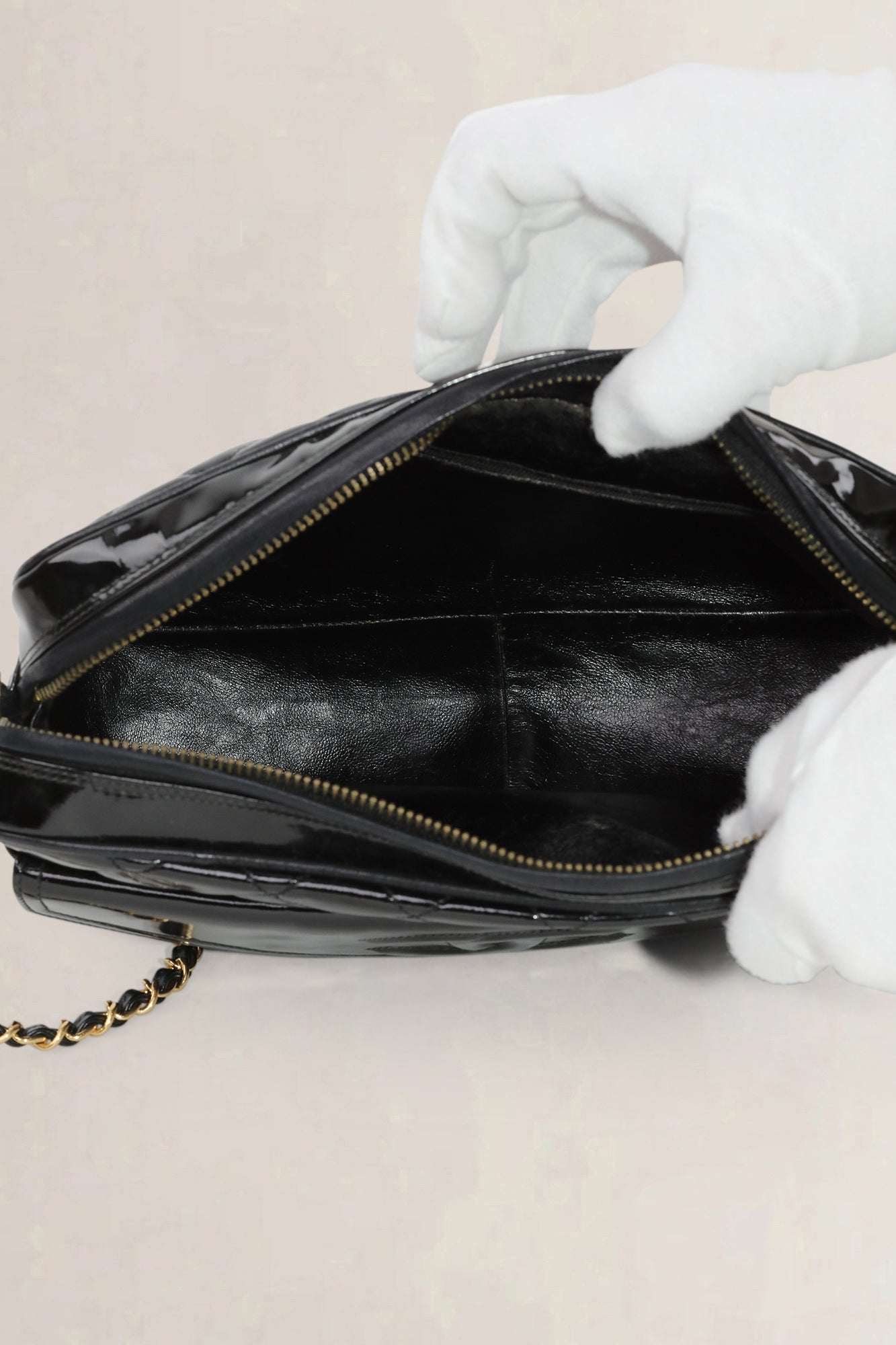 Chanel Black Quilted Patent Leather Camera Crossbody Bag